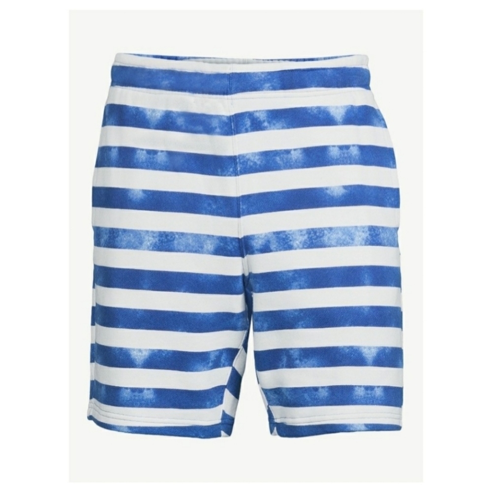 XS Mens Boys French Terry Easy Shorts Blue White Striped with Pockets